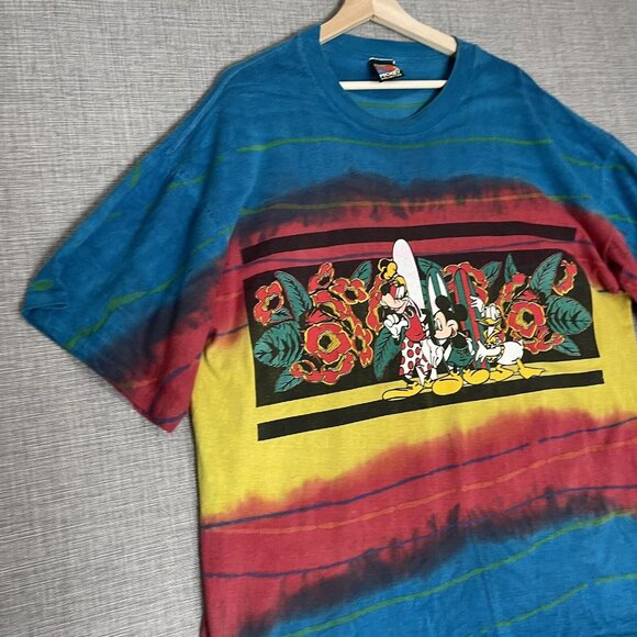 Vintage Disney Unlimited Shirt Men XXL Tie Dye Jem Mickey Goofy Donald Surfboard